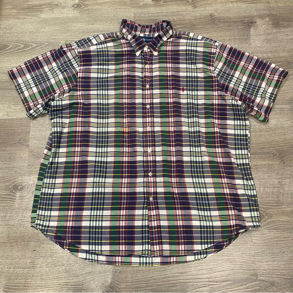 Ralph Lauren Classic Fit Madras Plaid Short Sleeve Button Down Shirt Men 3XB Y2K